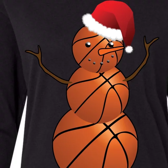 Christmas Basketball Snowman Womens Cotton Relaxed Long Sleeve T-Shirt