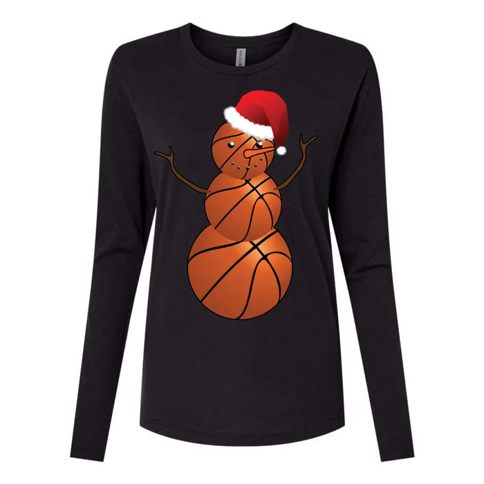 Christmas Basketball Snowman Womens Cotton Relaxed Long Sleeve T-Shirt