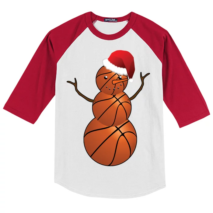 Christmas Basketball Snowman Kids Colorblock Raglan Jersey