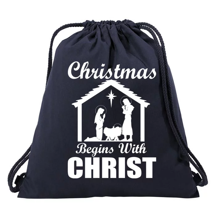 Christmas Begins With Christ Drawstring Bag