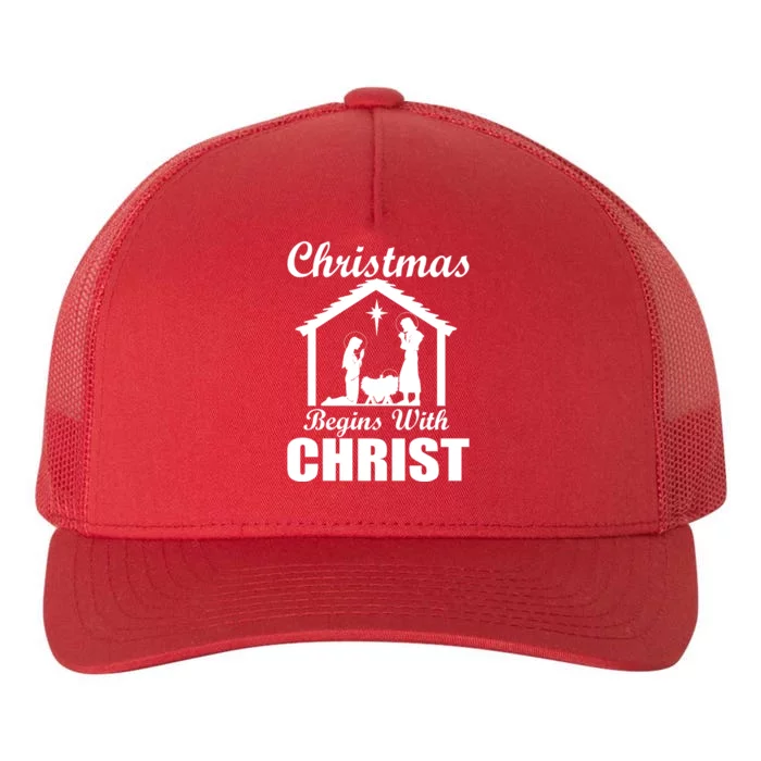 Christmas Begins With Christ Yupoong Adult 5-Panel Trucker Hat