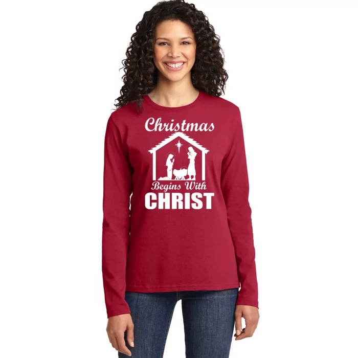 Christmas Begins With Christ Ladies Long Sleeve Shirt