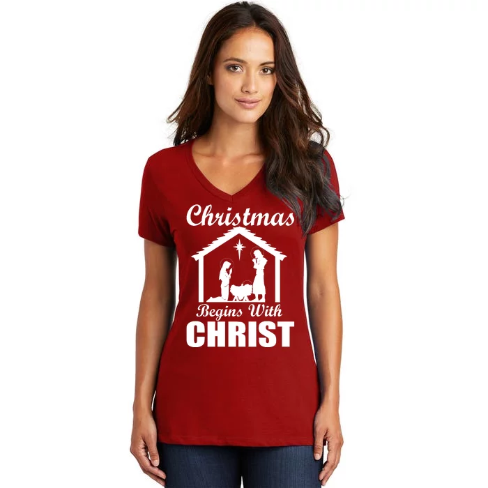 Christmas Begins With Christ Women's V-Neck T-Shirt