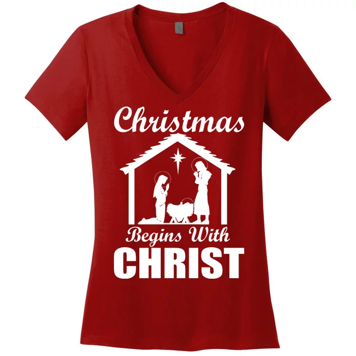 Christmas Begins With Christ Women's V-Neck T-Shirt