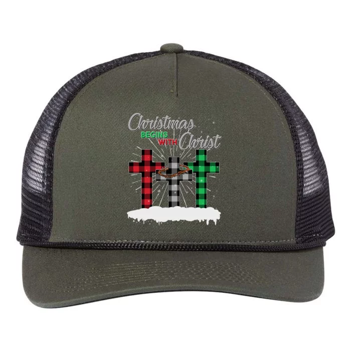 Christmas Begins With Christ Jesus Birthday Retro Rope Trucker Hat Cap