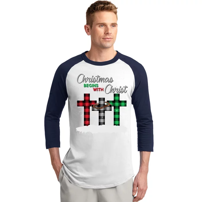 Christmas Begins With Christ Jesus Birthday Baseball Sleeve Shirt