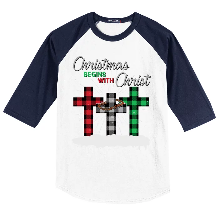 Christmas Begins With Christ Jesus Birthday Baseball Sleeve Shirt