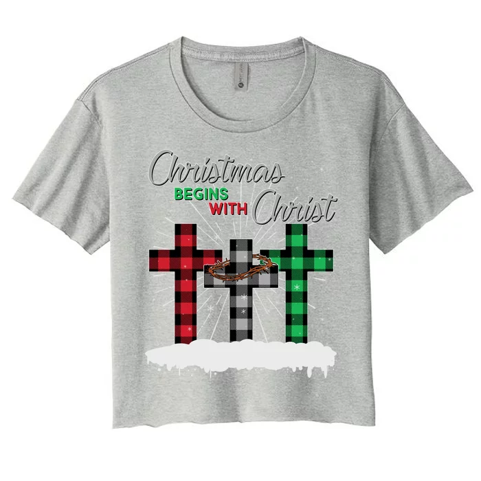 Christmas Begins With Christ Jesus Birthday Women's Crop Top Tee