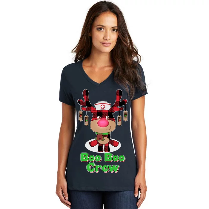 Christmas Boo Boo Crew Reindeer Nurse Women's V-Neck T-Shirt