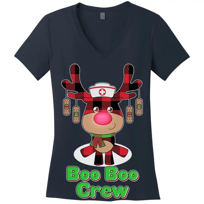 Christmas Boo Boo Crew Reindeer Nurse Women's V-Neck T-Shirt