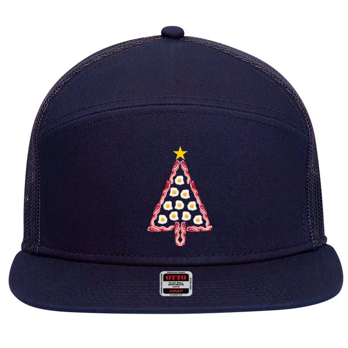 Christmas Breakfast Tree Bacon And Eggs 7 Panel Mesh Trucker Snapback Hat