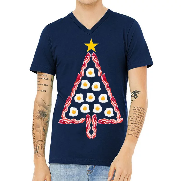 Christmas Breakfast Tree Bacon And Eggs V-Neck T-Shirt