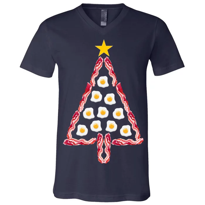 Christmas Breakfast Tree Bacon And Eggs V-Neck T-Shirt