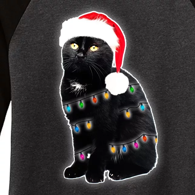 Christmas Cat Lights Women's Tri-Blend 3/4-Sleeve Raglan Shirt