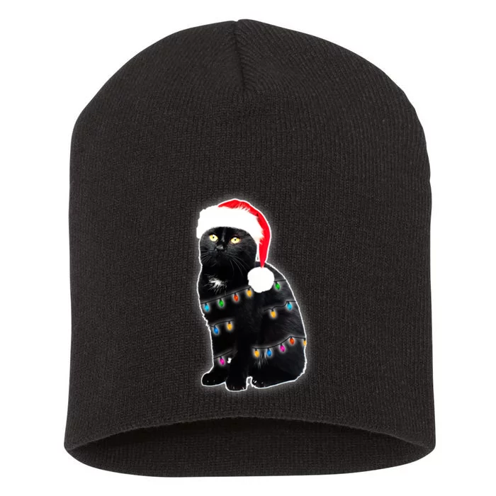 Christmas Cat Lights Short Acrylic Beanie