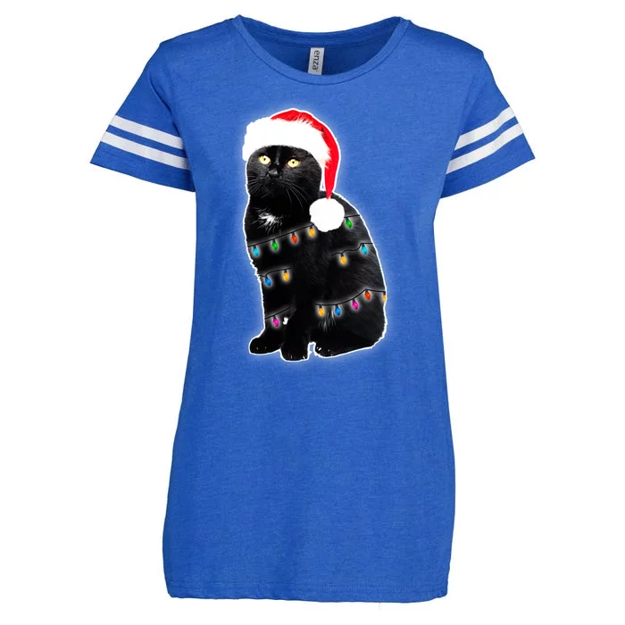 Christmas Cat Lights Enza Ladies Jersey Football T-Shirt