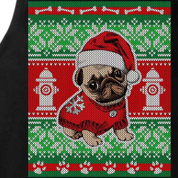 Christmas Cute Pug Ugly Sweater Ladies Tri-Blend Wicking Tank