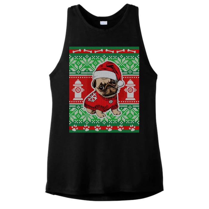 Christmas Cute Pug Ugly Sweater Ladies Tri-Blend Wicking Tank