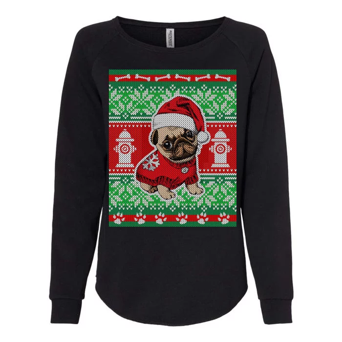 Christmas Cute Pug Ugly Sweater Womens California Wash Sweatshirt