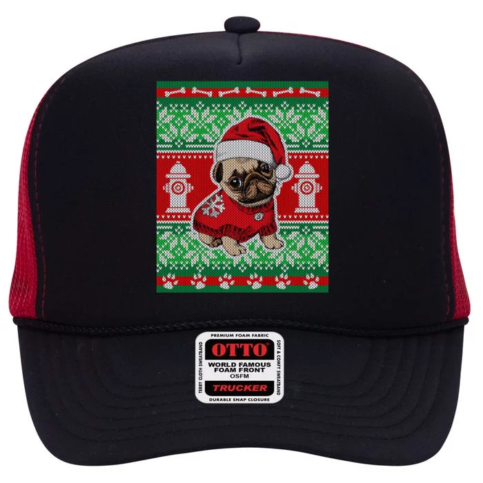 Christmas Cute Pug Ugly Sweater High Crown Mesh Trucker Hat