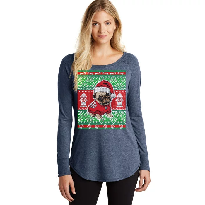 Christmas Cute Pug Ugly Sweater Women's Perfect Tri Tunic Long Sleeve Shirt