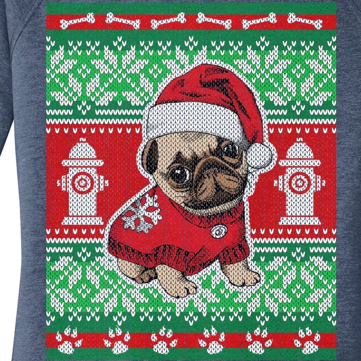 Christmas Cute Pug Ugly Sweater Women's Perfect Tri Tunic Long Sleeve Shirt