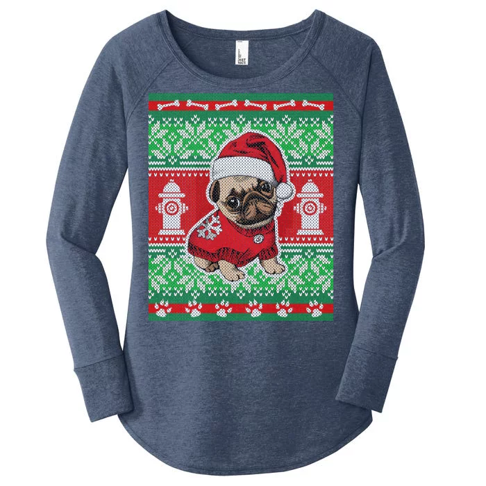 Christmas Cute Pug Ugly Sweater Women's Perfect Tri Tunic Long Sleeve Shirt