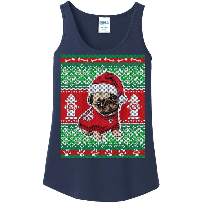 Christmas Cute Pug Ugly Sweater Ladies Essential Tank