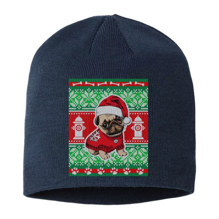 Christmas Cute Pug Ugly Sweater 8 1/2in Sustainable Knit Beanie