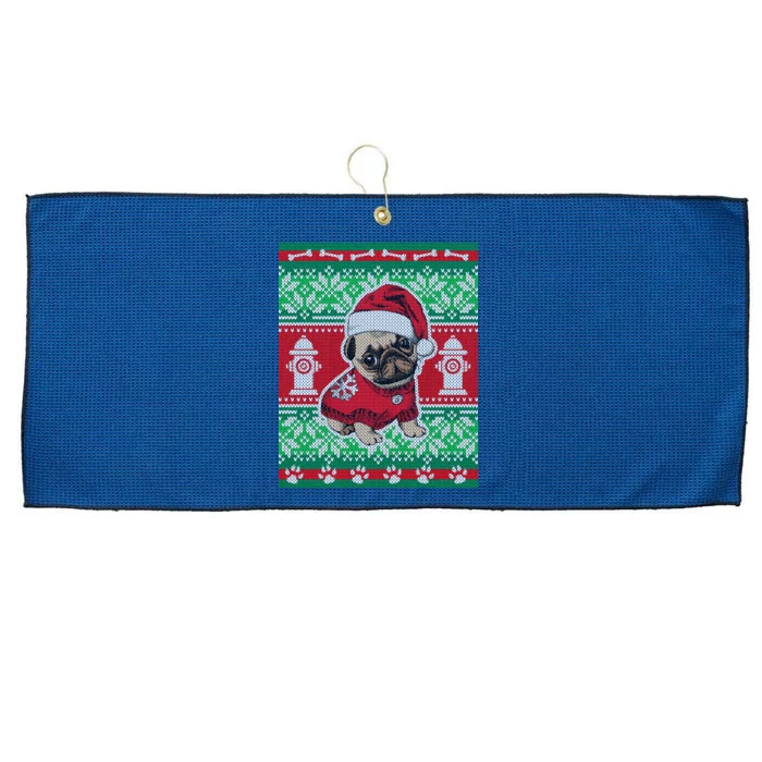 Christmas Cute Pug Ugly Sweater Large Microfiber Waffle Golf Towel