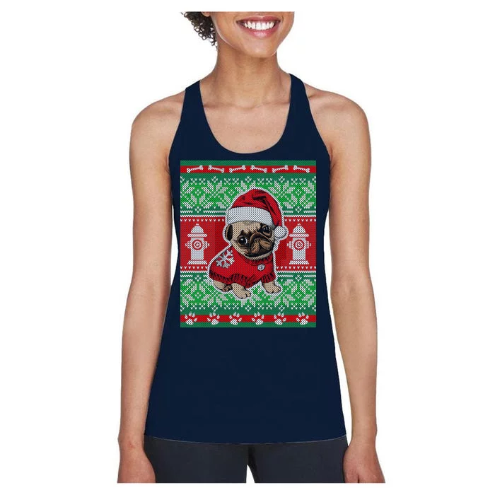 Christmas Cute Pug Ugly Sweater Women's Racerback Tank