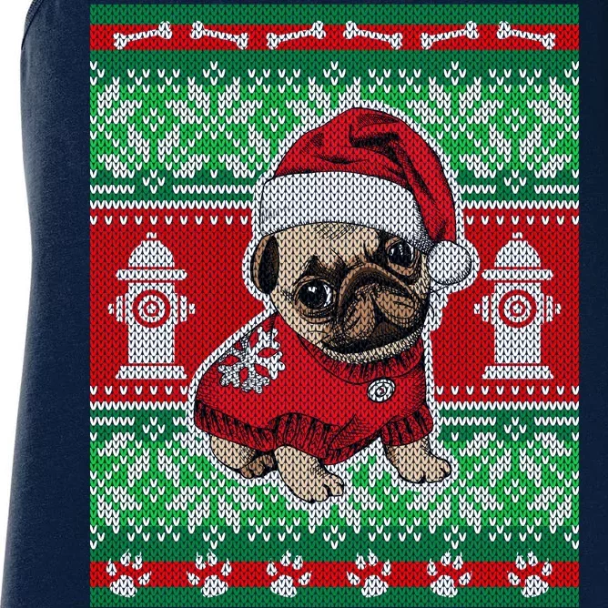 Christmas Cute Pug Ugly Sweater Women's Racerback Tank