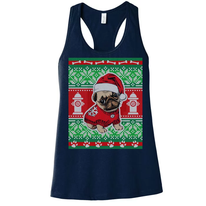 Christmas Cute Pug Ugly Sweater Women's Racerback Tank