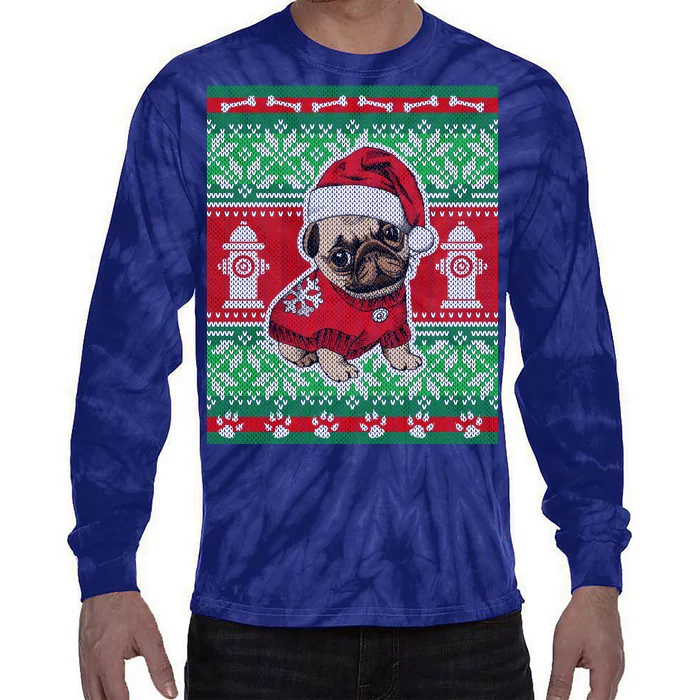 Christmas Cute Pug Ugly Sweater Tie-Dye Long Sleeve Shirt