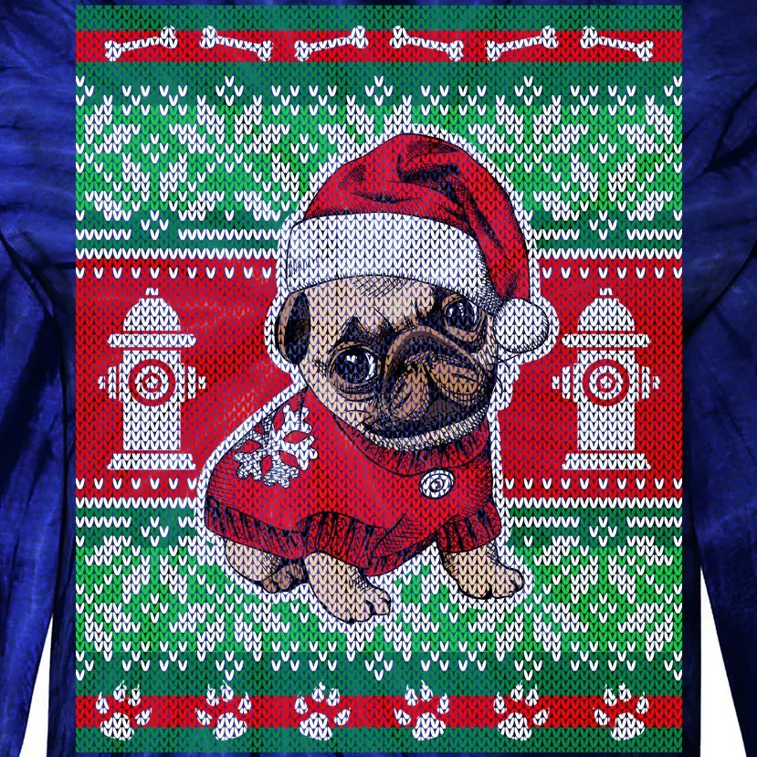 Christmas Cute Pug Ugly Sweater Tie-Dye Long Sleeve Shirt