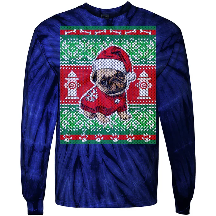 Christmas Cute Pug Ugly Sweater Tie-Dye Long Sleeve Shirt