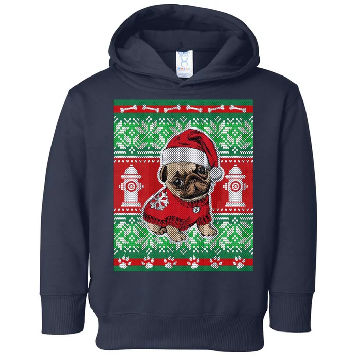 Christmas Cute Pug Ugly Sweater Toddler Hoodie