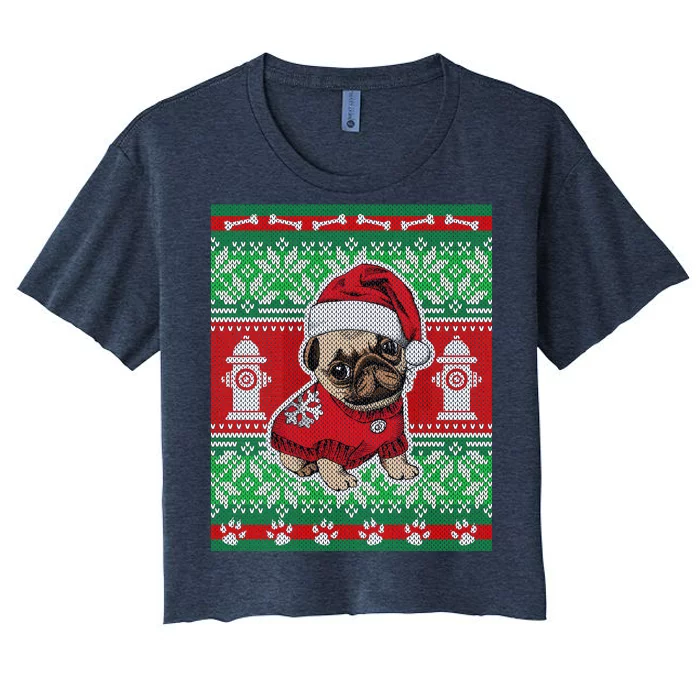 Christmas Cute Pug Ugly Sweater Women's Crop Top Tee