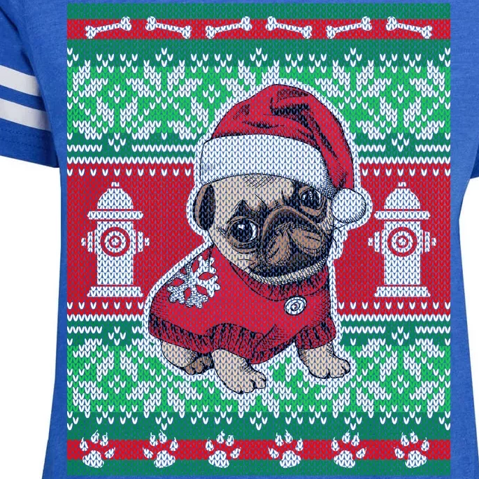 Christmas Cute Pug Ugly Sweater Enza Ladies Jersey Football T-Shirt