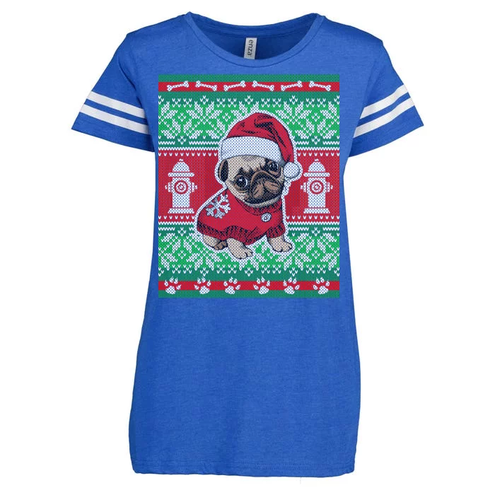 Christmas Cute Pug Ugly Sweater Enza Ladies Jersey Football T-Shirt