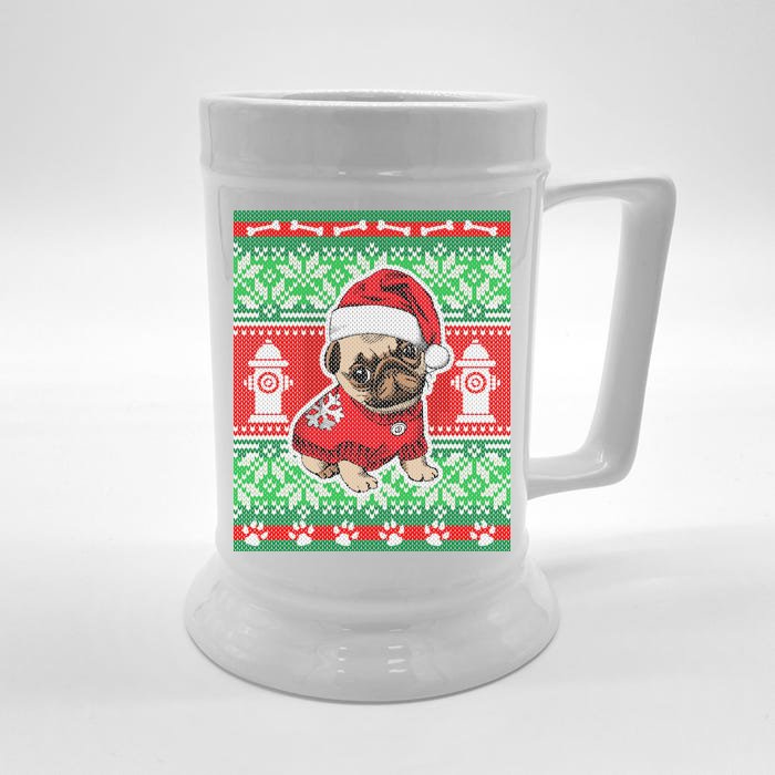 Christmas Cute Pug Ugly Sweater Front & Back Beer Stein