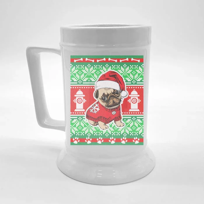 Christmas Cute Pug Ugly Sweater Front & Back Beer Stein