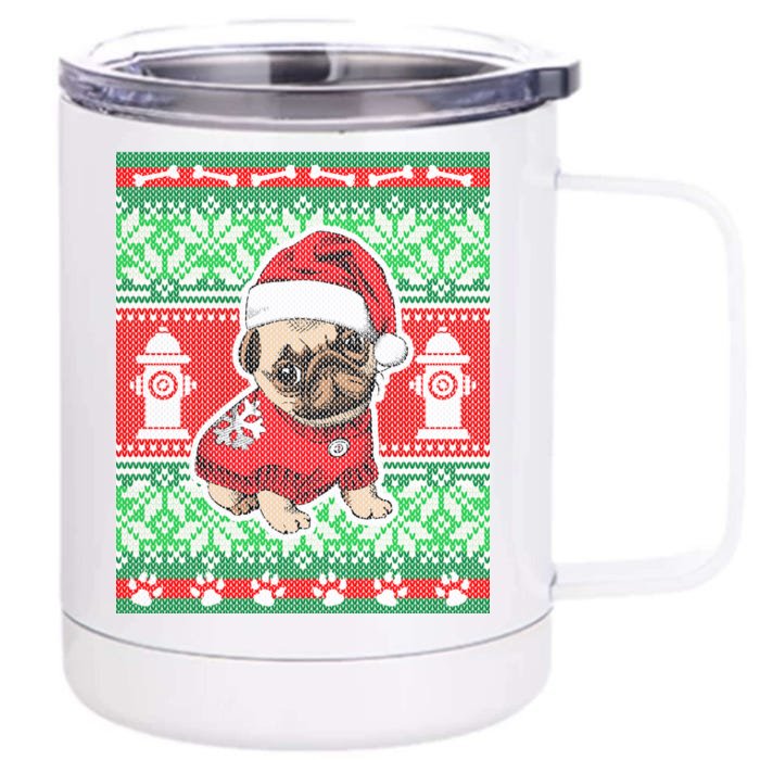 Christmas Cute Pug Ugly Sweater Front & Back 12oz Stainless Steel Tumbler Cup