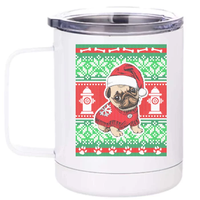 Christmas Cute Pug Ugly Sweater Front & Back 12oz Stainless Steel Tumbler Cup