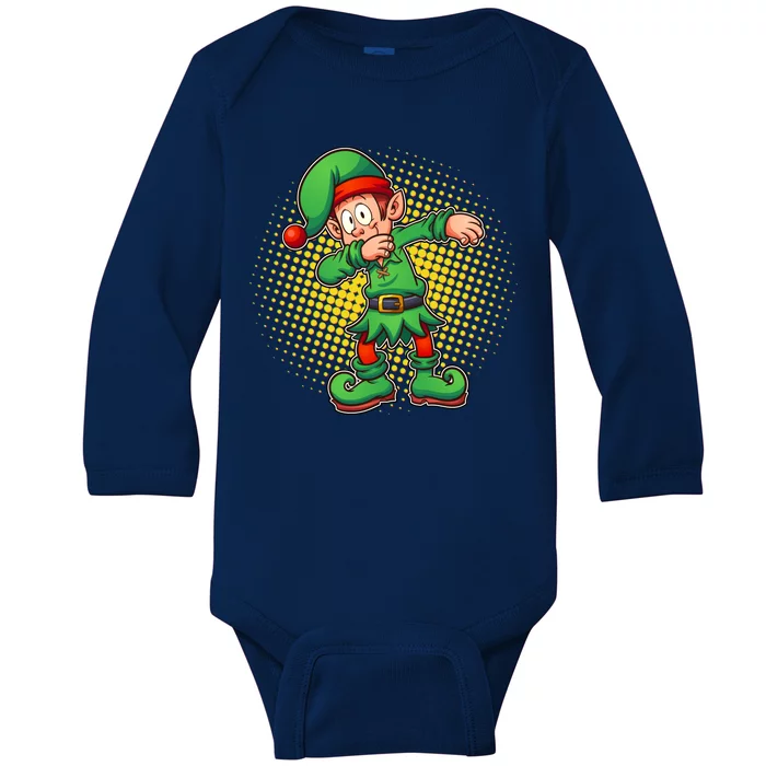 Christmas Dabbing Elf Baby Long Sleeve Bodysuit