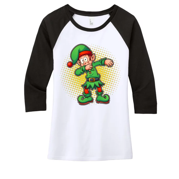 Christmas Dabbing Elf Women's Tri-Blend 3/4-Sleeve Raglan Shirt