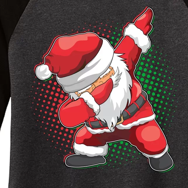 Christmas Dabbing Santa Women's Tri-Blend 3/4-Sleeve Raglan Shirt