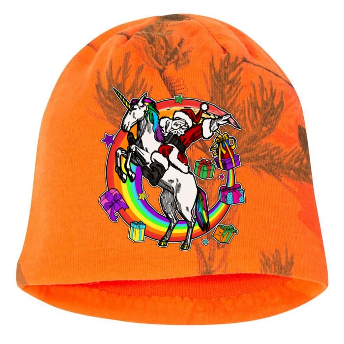 Christmas Dabbing Santa Riding Unicorn Kati - Camo Knit Beanie