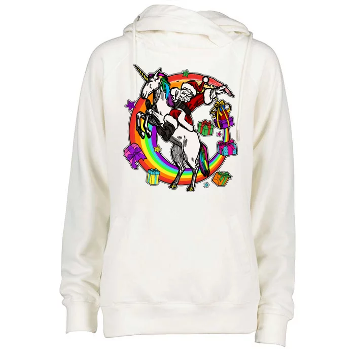 Christmas Dabbing Santa Riding Unicorn Womens Funnel Neck Pullover Hood