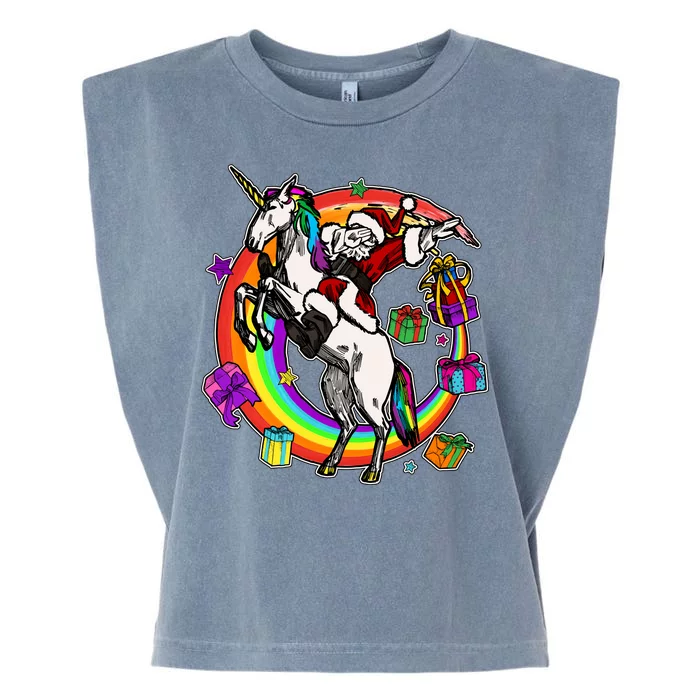 Christmas Dabbing Santa Riding Unicorn Garment-Dyed Women's Muscle Tee